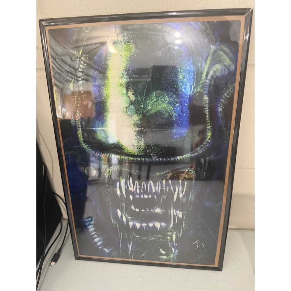 Alien Xenomorph Sci-Fi Art Print Framed Blue Green Movie Poster Decor 11x17